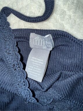 Tilly's Navy Ribbed Lace-Trim Tank Top
